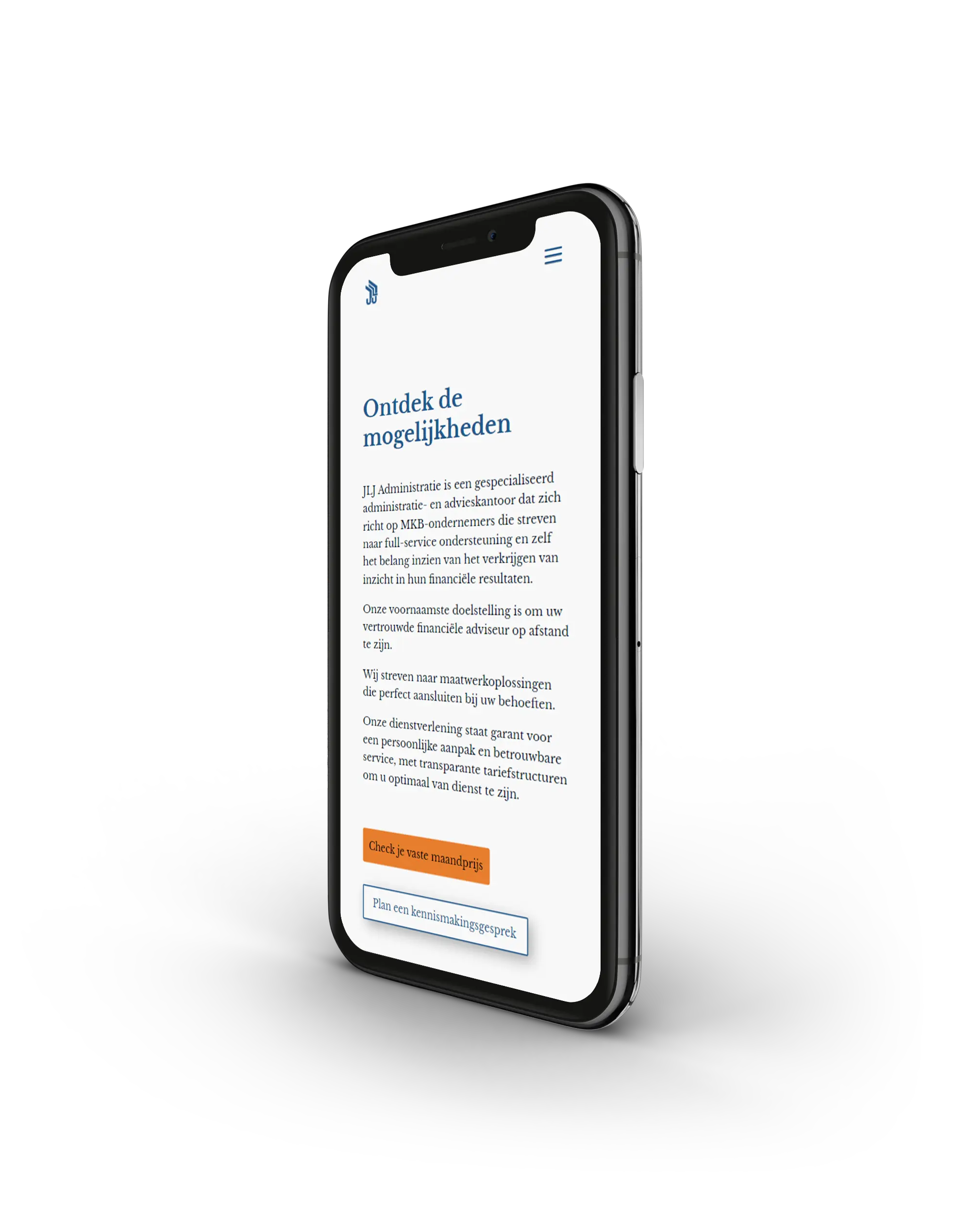 JLJ Administratie website op een iPhone
