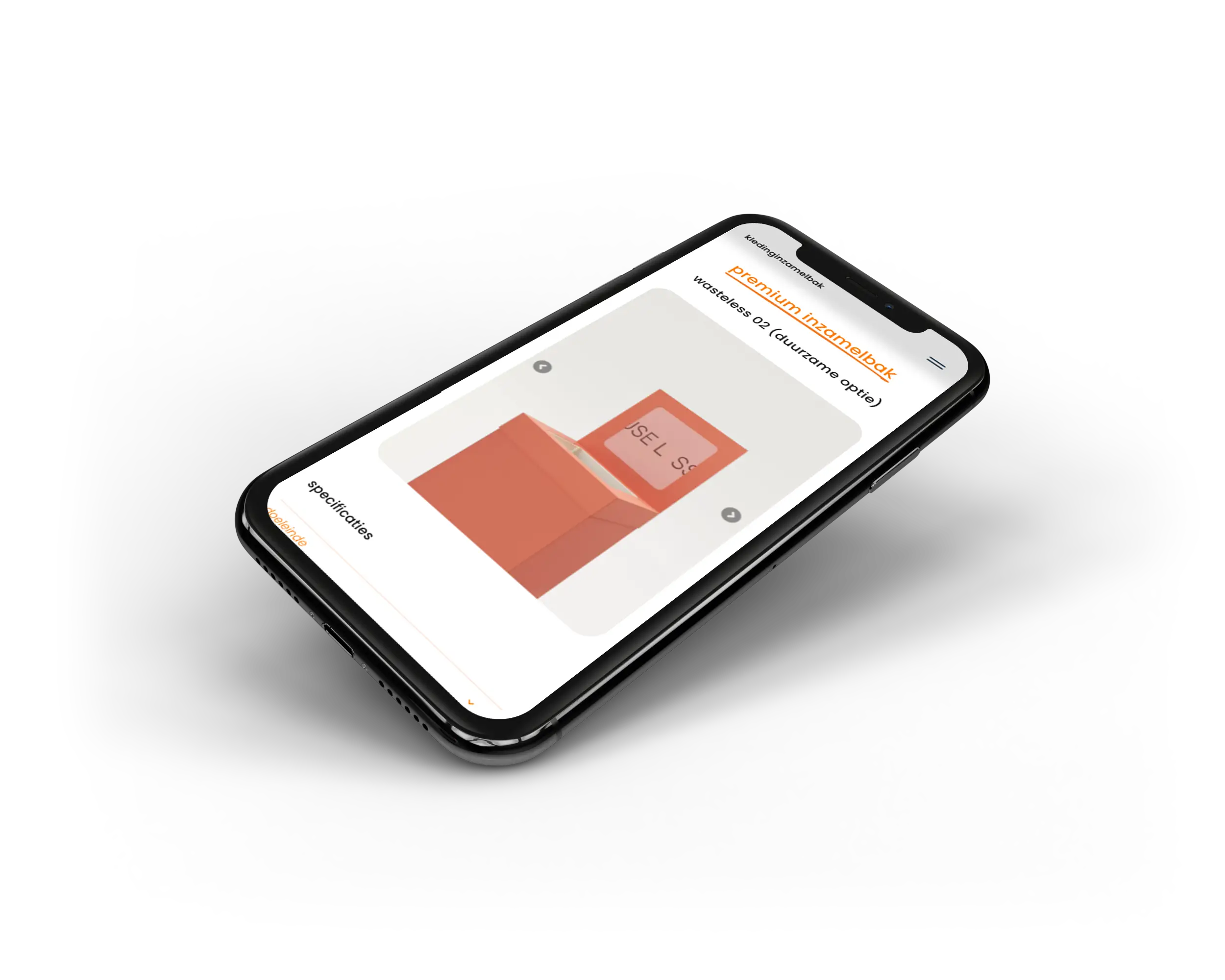 kledinginzamelbak website op een iPhone