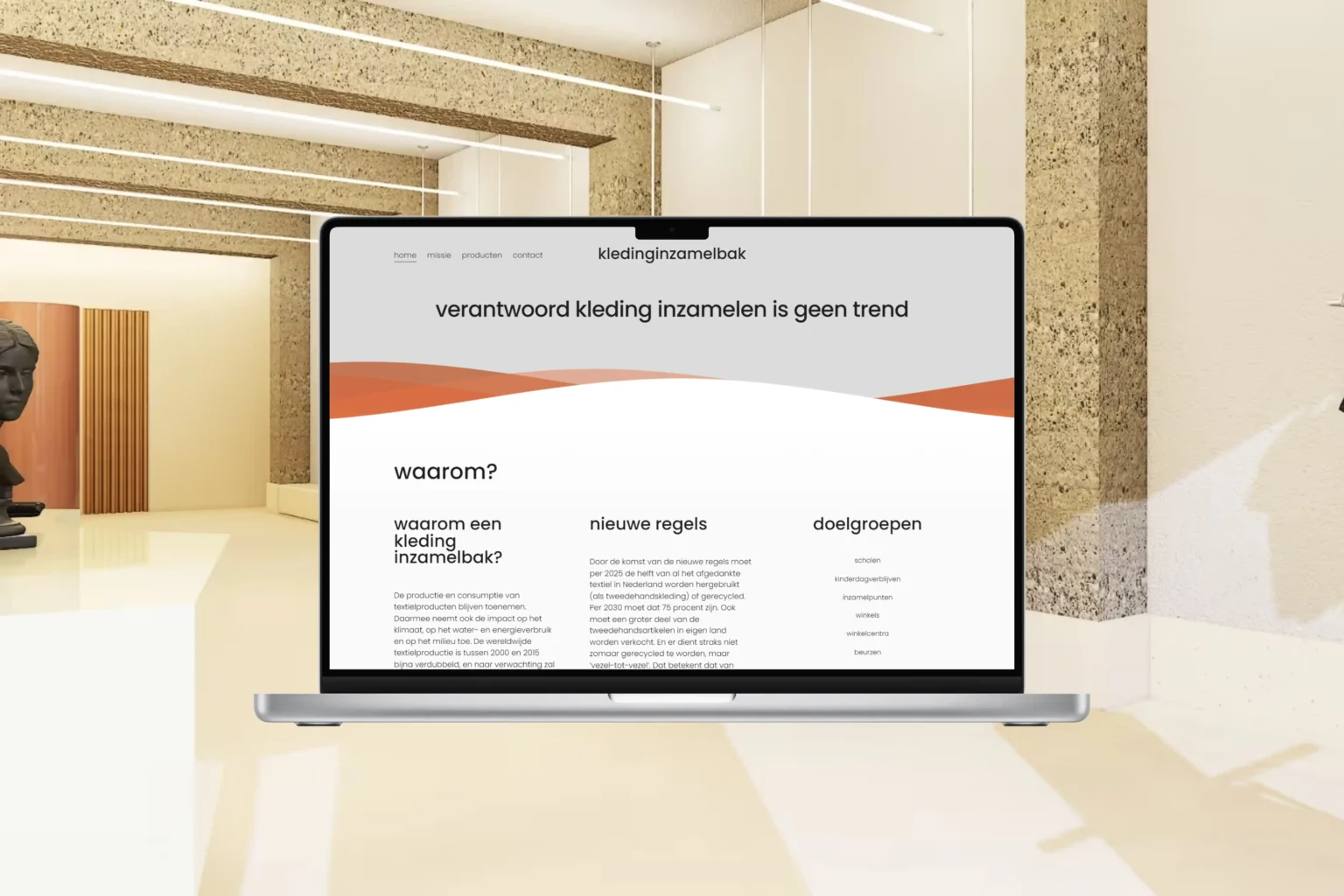 Het webdesign van Kledinginzamelbak in een projectpresentatie
