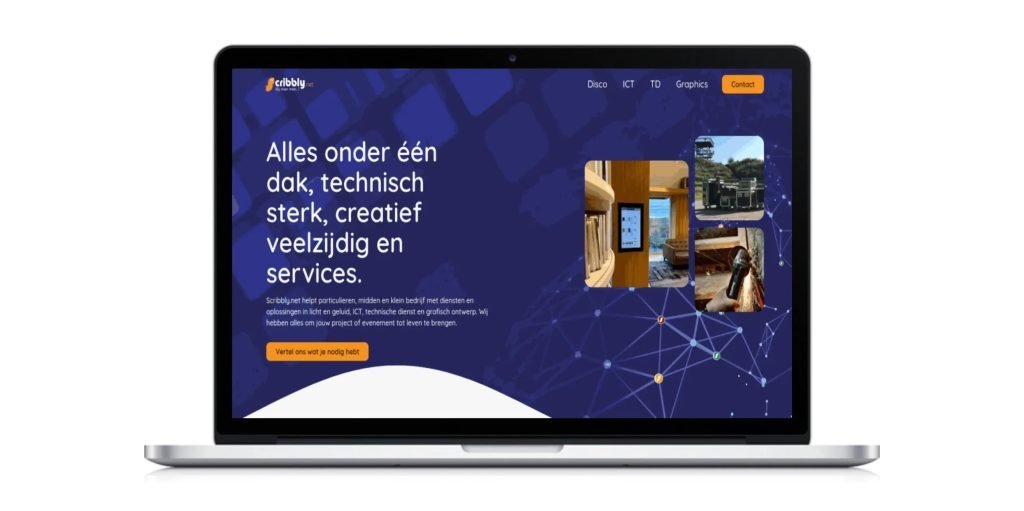 De Scribbly.net website getoond op een laptop