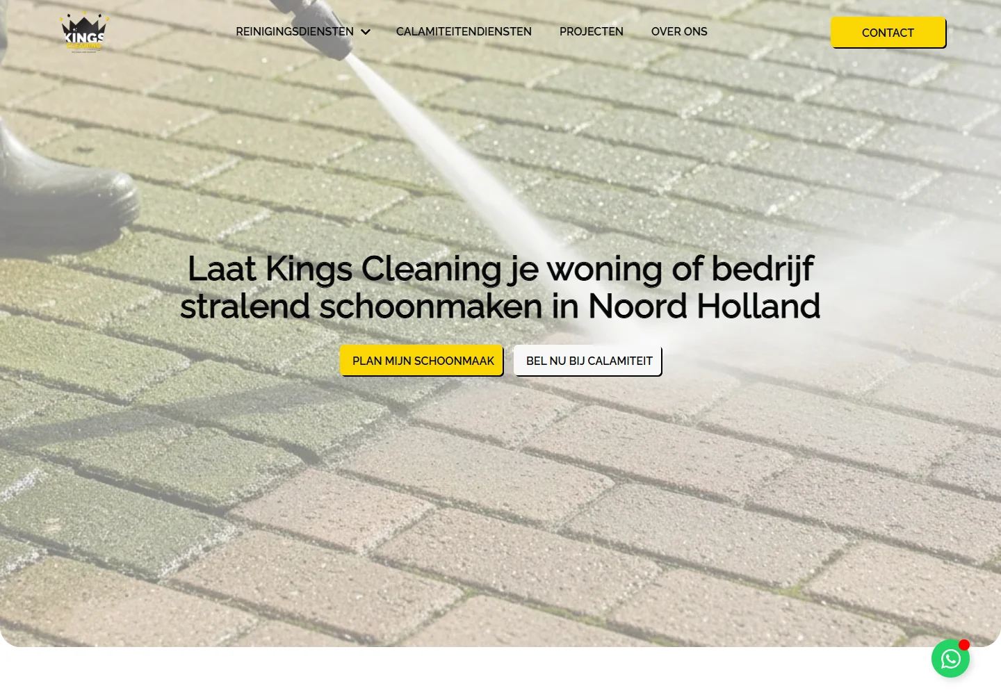 De website van Kings Cleaning met reinigingsdiensten en contactmogelijkheden
